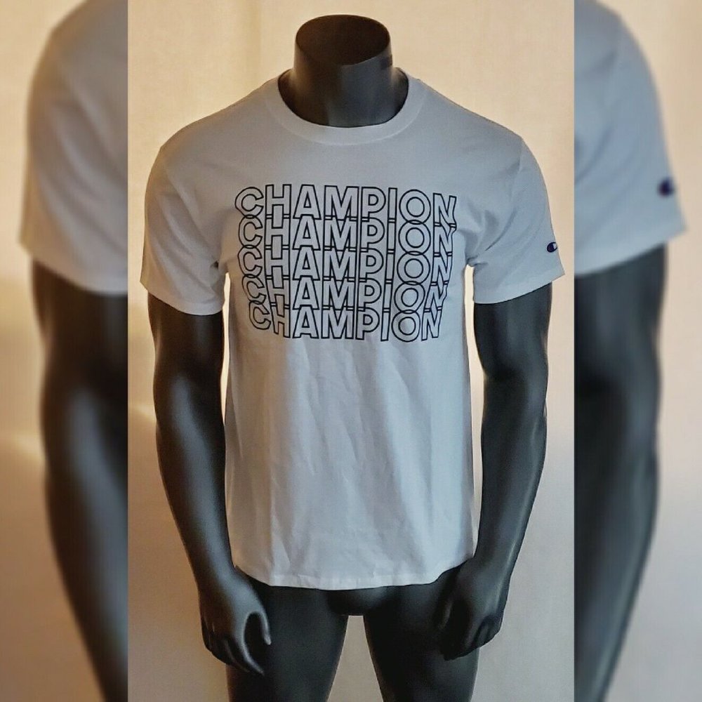 CHAMPION MULTISCRIPT GRAPHIC TSHIRT MEN'S SHORT SLEEVE CREW NECK SIZE L …